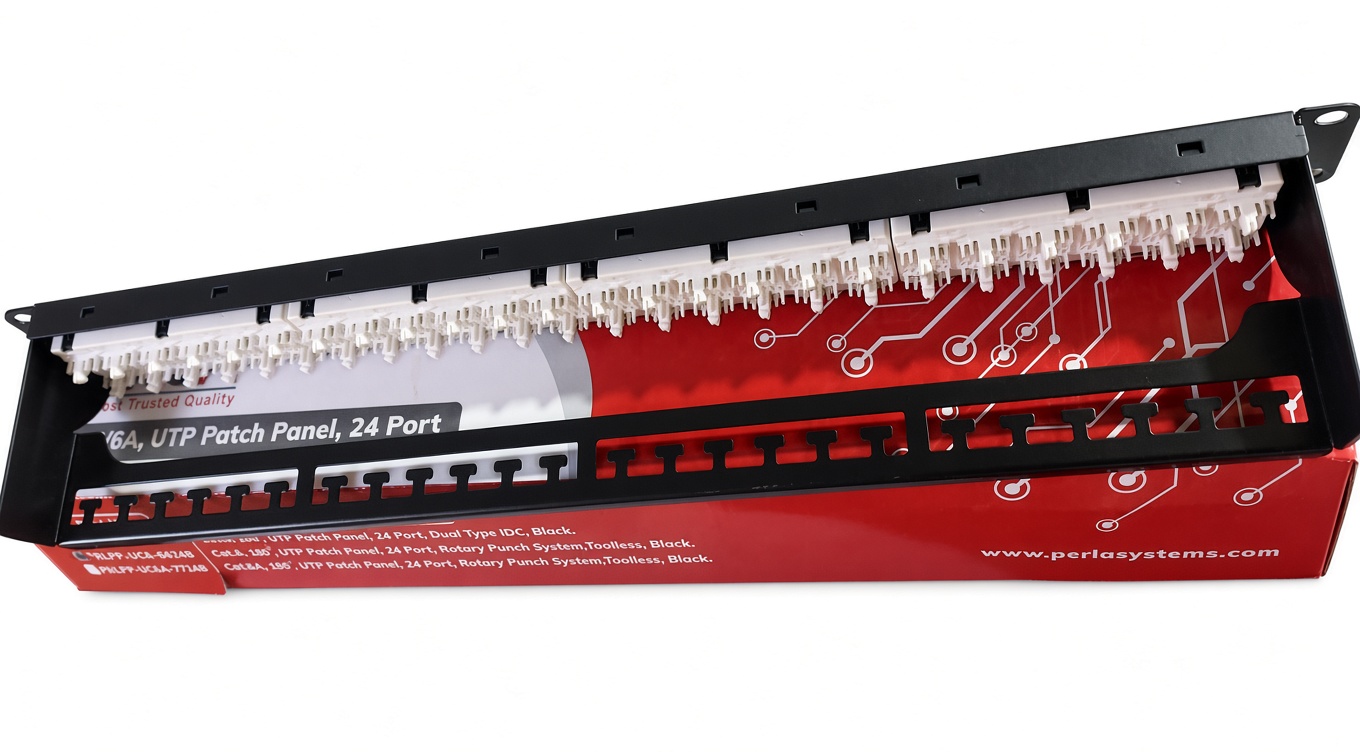 Cat6A UTP Patch Panel, 24 Port, Black – Perla Systems