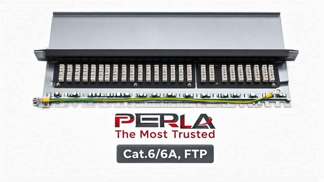 Loaded Cat.6/6A FTP Patch Panel from Perla Systems.